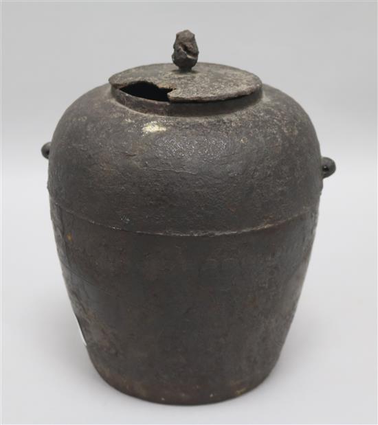 A Japanese lidded metal pot